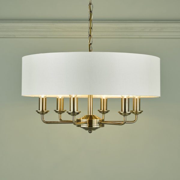 Laura Ashley Sorrento Antique Brass 6 Light Armed Fitting Ceiling Light with Ivory Shade