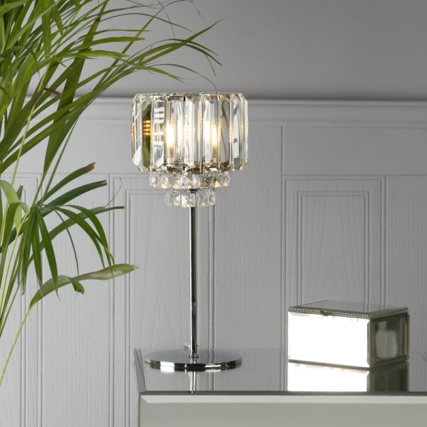 Laura Ashley Vienna Crystal Glass Table Lamp In Polished Chrome Finish