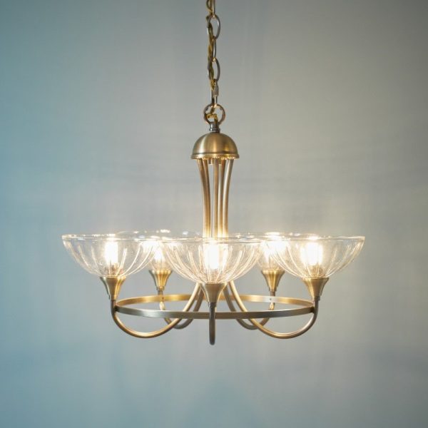 Laura Ashley Wellham 5 Light Ceiling Pendant Light In Antique Brass With Glass Shades LA3756414-Q