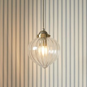 Laura Ashley Whitham Ceiling Pendant Light In Antique Brass With Glass Shade LA3756404-Q