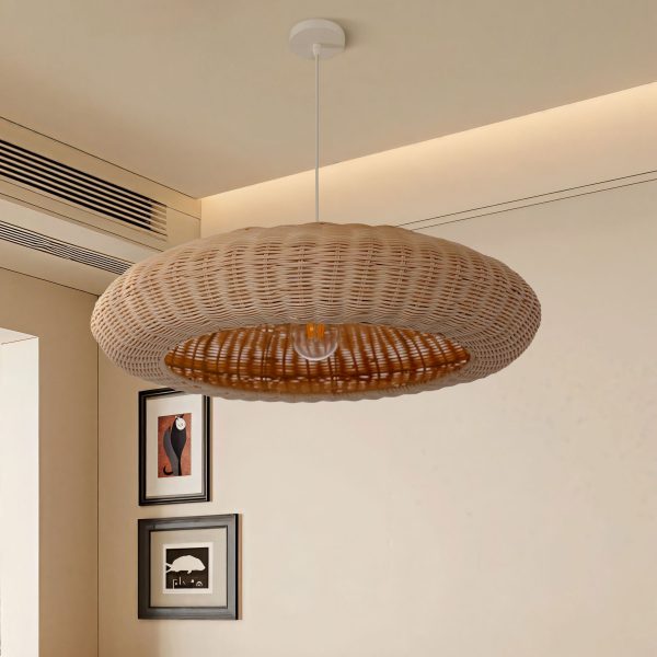 Lightsin Japanese Shell-Inspired Rattan Pendant Light Natural Serenity