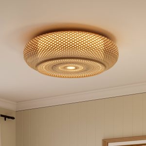 Lightsin Lutta-Handwoven Bamboo Ceiling Light - Zen-Style LED Fixture for Living Room, Bedroom & Dining Room