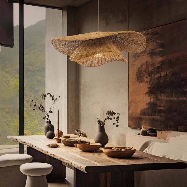 Lightsin Woven Rattan and Iron Pendant Light - Organic Ceiling Pendant Light for Dining Room, Living Room, and Modern Rustic Interiors