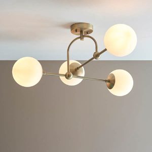 Mayetta 4 Opal Glass Pendant Ceiling Light In Antique Brass