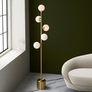 Mayetta Opal Glass Floor Lamp In Satin Brushed Gold