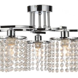 Modern 5 Way Crystal Droplet Ceiling Chandelier in Chrome – LED Compatible