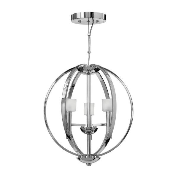 Quintiesse QN-MONDO3 Mondo 3 Light Ceiling Chandelier In Polished Chrome With Frosted Glass