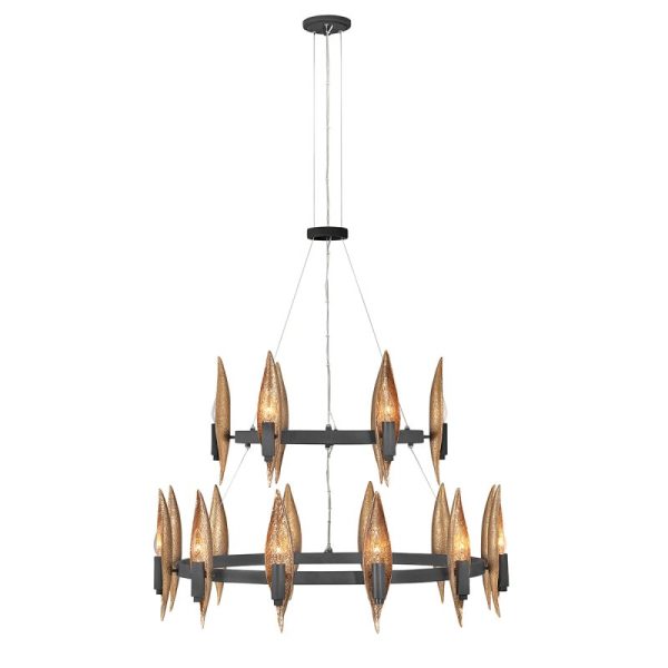 Quintiesse QN-WILLOW18-CBK Willow 18 Light Ceiling Chandelier In Carbon Black And Deluxe Gold Finish