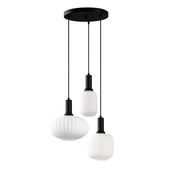 Asker Metal Ribbed Glass Ceiling Light in Black and White