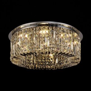 Baden 65 cm Round Flush Chandelier In Polished Chrome Finish With Crystal Glass