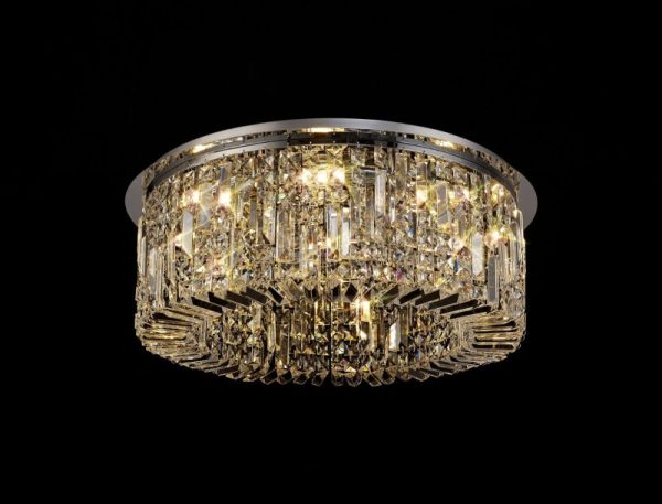 Baden 65 cm Round Flush Chandelier In Polished Chrome Finish With Crystal Glass