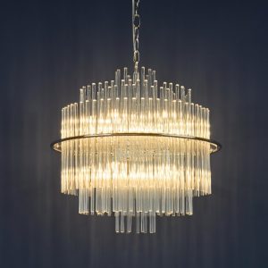 Dar Lighting Lukas 13 Light Ceiling Chandelier In Polished Chrome With Glass Rods