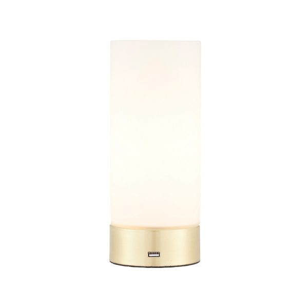 Destin Opal Glass Cylindrical Shade USB Table Lamp In Brass