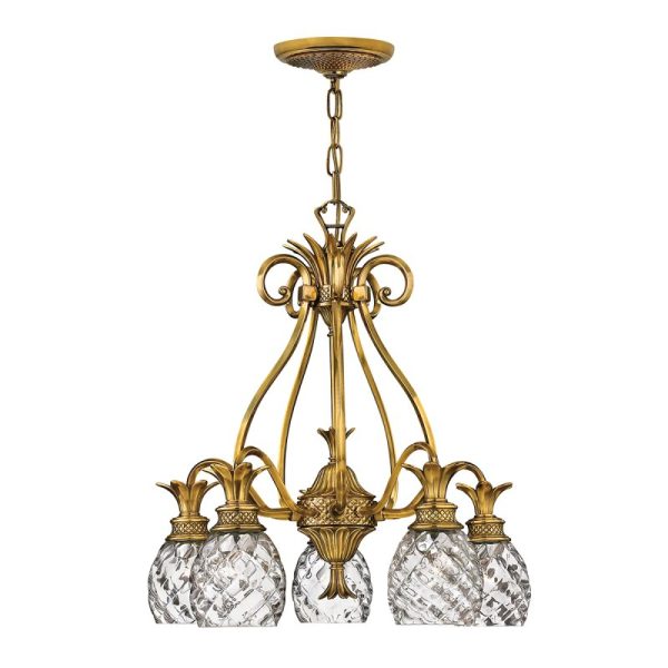Elstead HK-PLANTATION5-BB Plantation 5 Light Ceiling Chandelier In Burnished Brass Finish