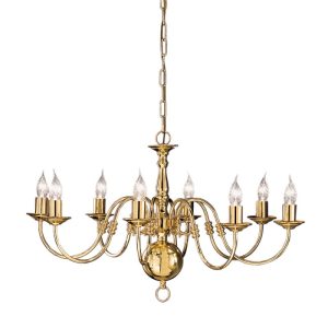 Franklite Delft 8 Light Flemish Ceiling Chandelier In Polished Brass Finish PE7918