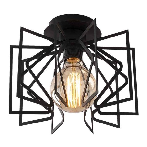 Nemrut Metal Geometric Semi-Flush Ceiling Light in Black