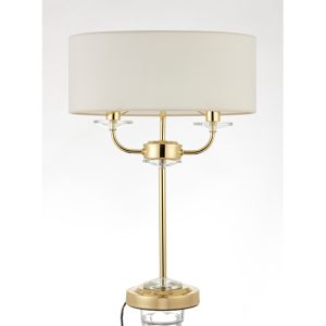 Nixon 2 Lights Vintage White Fabric Table Lamp In Brass