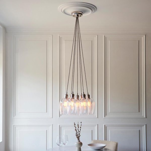 Allston 7 Clear Glass Cluster Pendant Ceiling Light In Nickel