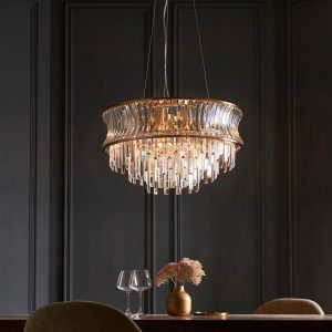 Bemidji 9 Light Crystal Clear Pendant Ceiling Light In Brushed Brass