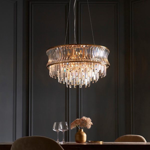 Bemidji 9 Light Crystal Clear Pendant Ceiling Light In Brushed Brass