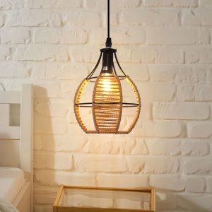 Lightsin Rustic Iron Woven Rattan Pendant Light for Dining Room, Reading Corner & Bedroom