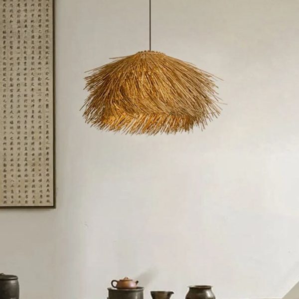 Lightsin Straw Stack Shaped Rattan Woven Pendant Light